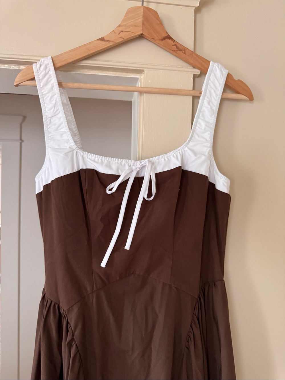 Moon River Brown Midi Dress with White Straps - Picture 3 of 7